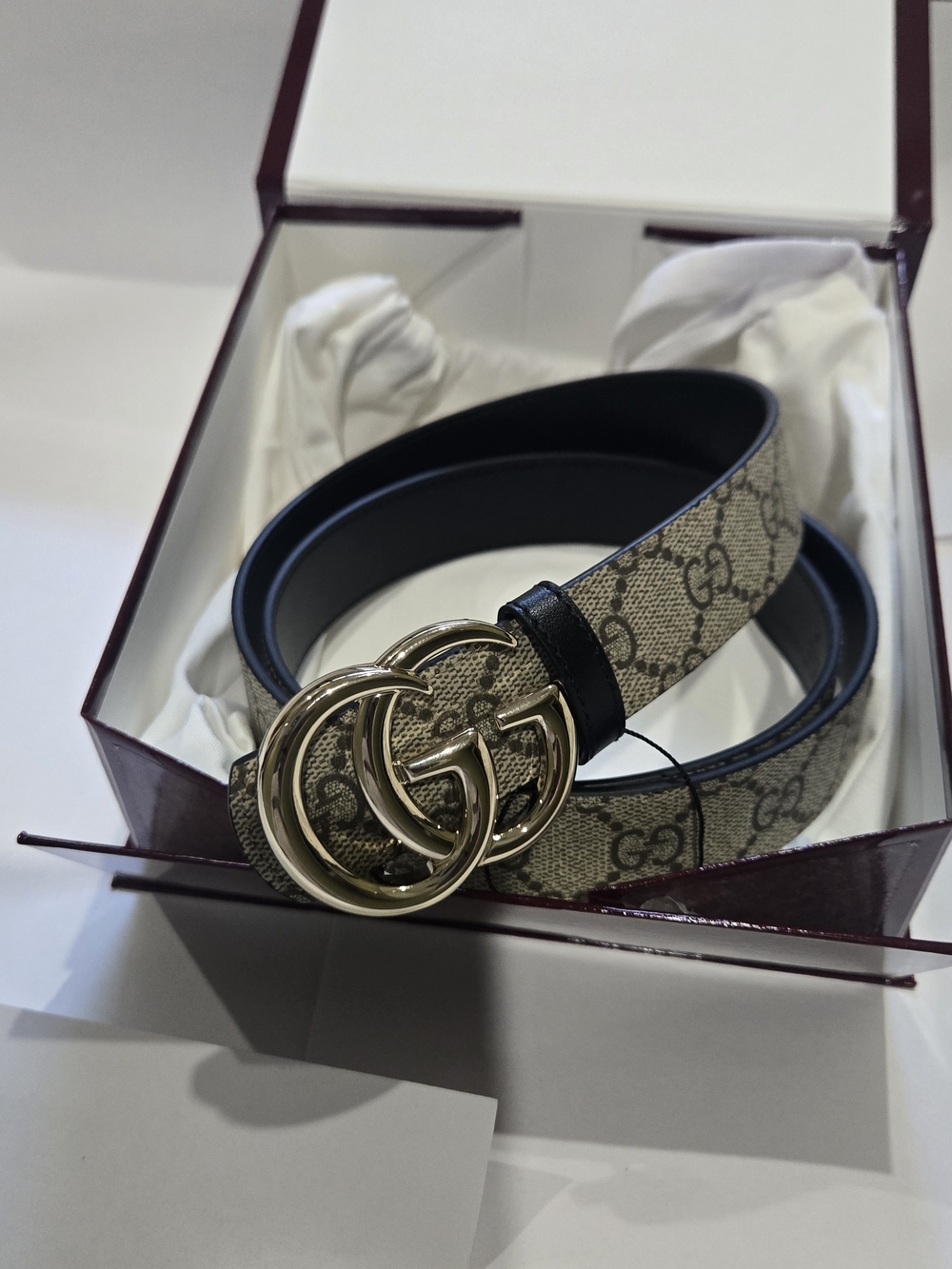 Gucci Beige GG Supreme Leather Double G Buckle Belt